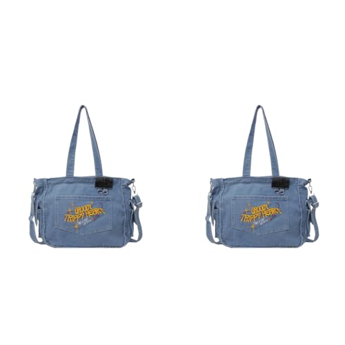 PALAY® Chic Cloth Bag for Girls Women Casual Shoulder Crossbody Tote 2 in 1 Variable Hand Fashion Letter Embroidery Denim Book for Daily School 2PCS PALAY® Chic Cloth Bag for Girls Women Casual Shoulder Crossbody Tote 2 in 1 Variable Hand Fashion Letter Embroidery Denim Book for Daily School 2PCS
